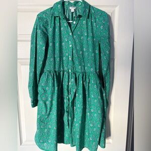 J.Crew Re-Imagined Green Floral Shirt Dress Button Front Size 2